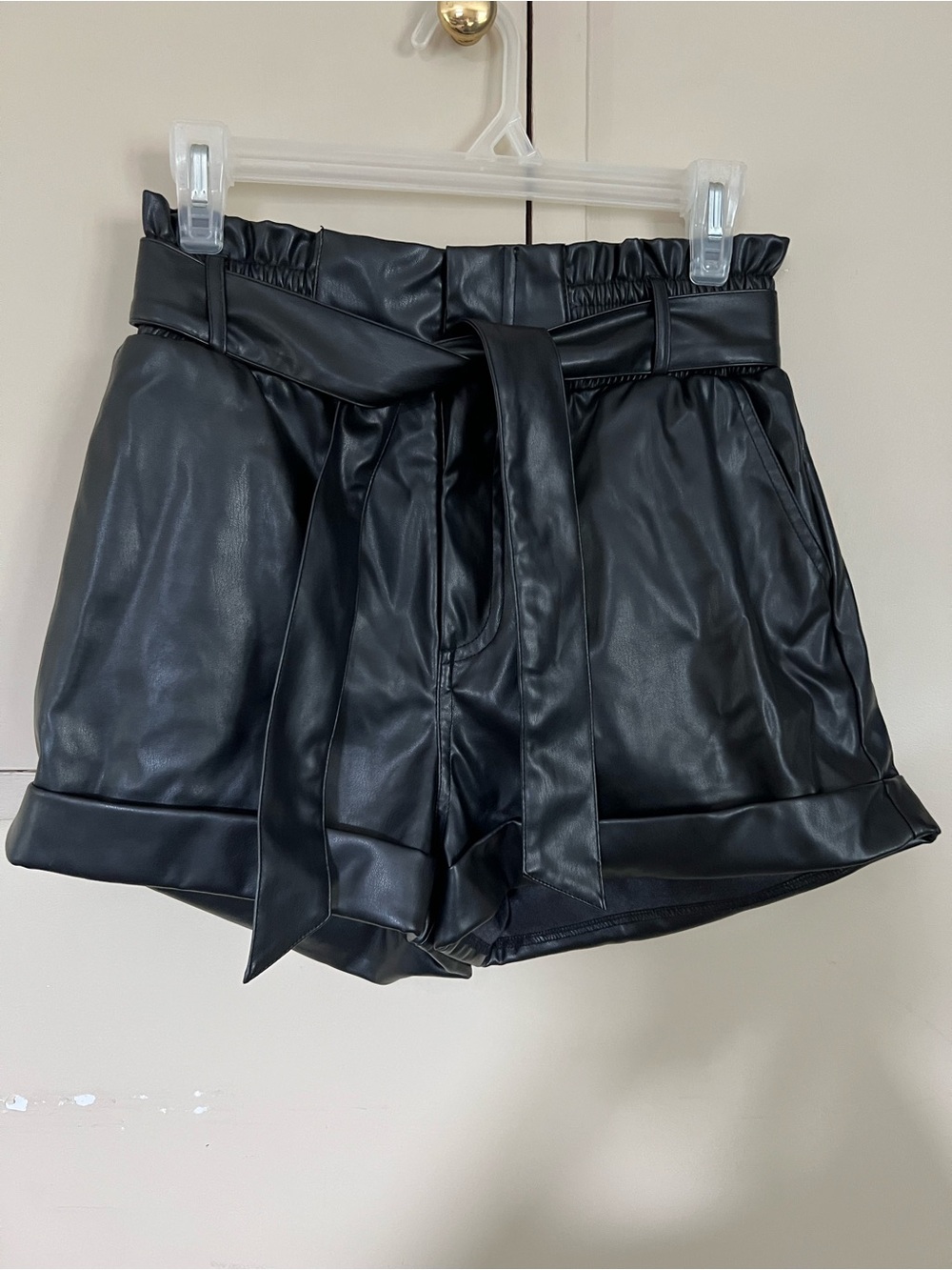 superdown Black High-Rise Faux Leather Tie-Waist Shorts